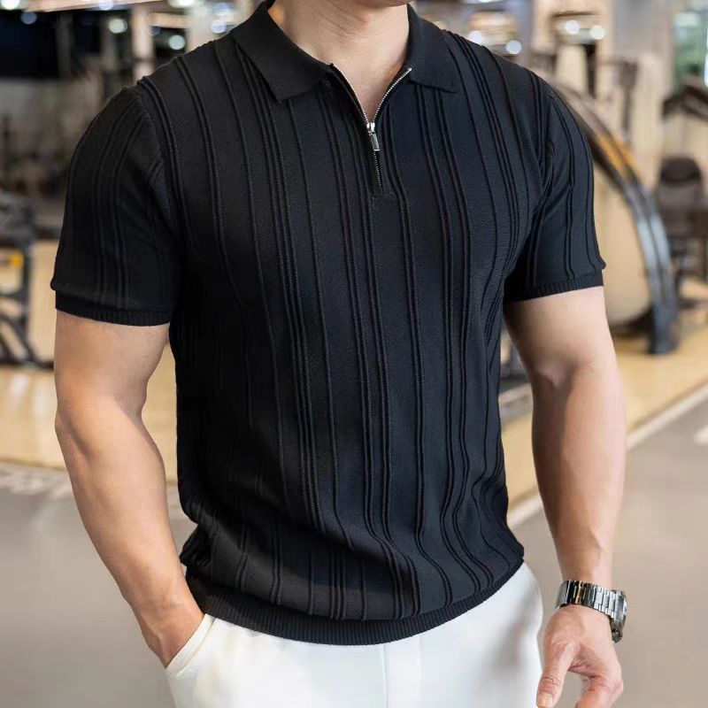 Ribbed Half-Zip Polo