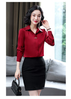 Bar-Accent Satin Blouse — on model