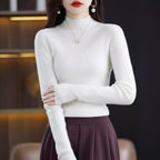 Seamless Half-Turtleneck Wool Sweater Women Slim-Fit Knitted Pullover