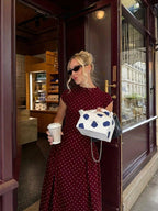 Cap-Sleeve Polka Dot Maxi Dress — on model