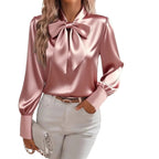 Women's Satin Bow Blouse