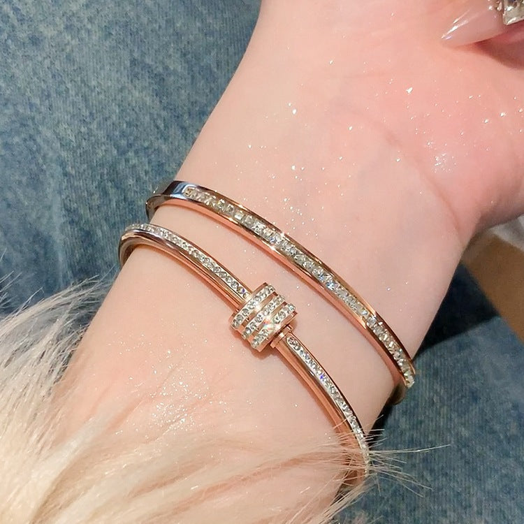 Crystal-Set Steel Bangles