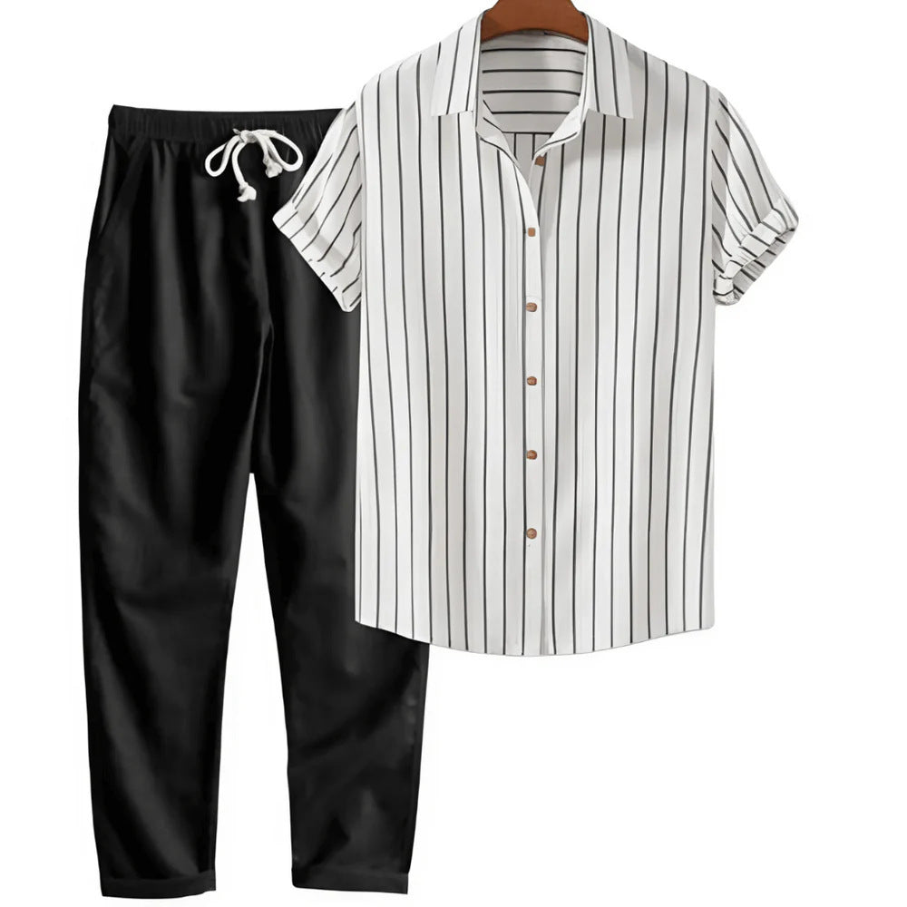 Striped Camp-Collar Set