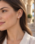 Faux-Pearl Accent Earrings in white — on model