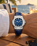 Slim Octagonal Bezel Watch in Silver/Blue — on model