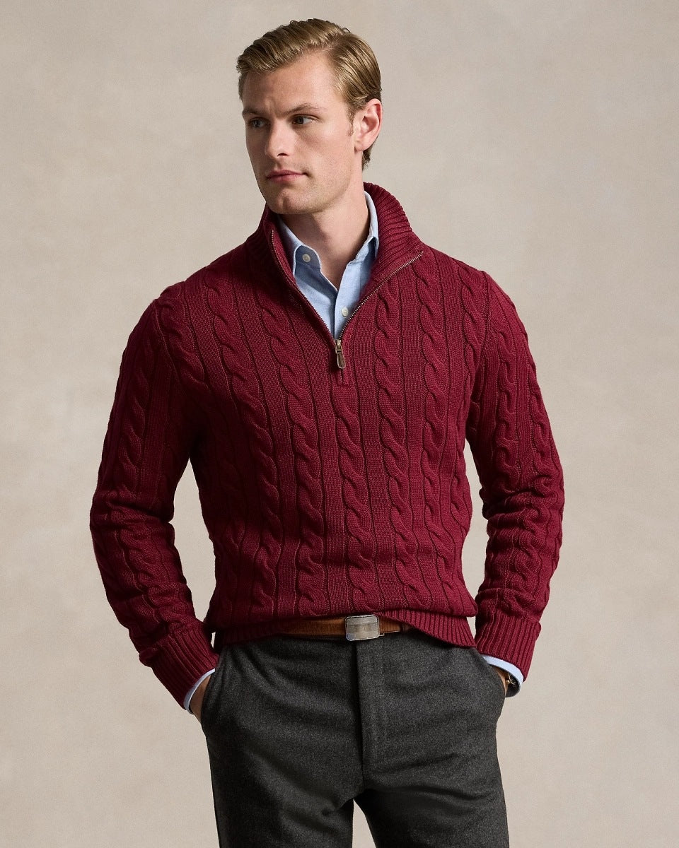 Cotton Cable-Knit Half-Zip Sweater