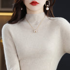 Seamless Half-Turtleneck Wool Sweater Women Slim-Fit Knitted Pullover