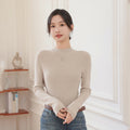 Fine-Rib Layering Sweater in Beige — on model