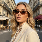 Narrow Cat-Eye Sunglasses in Tortoise/Brown — on model