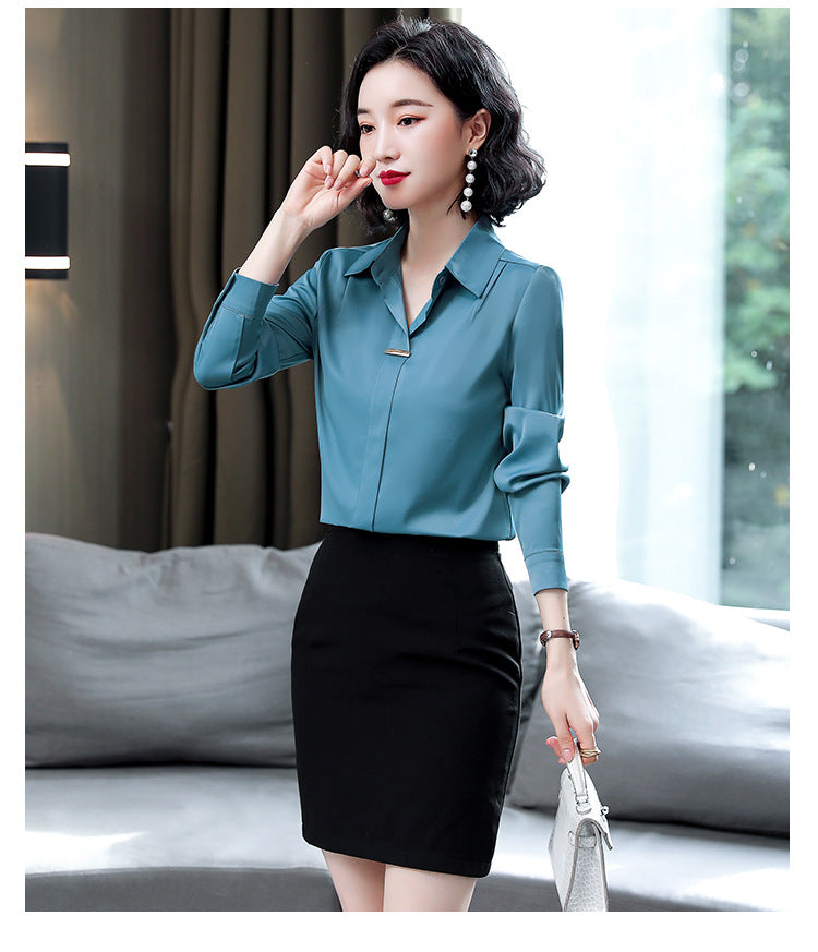 Bar-Accent Satin Blouse — on model
