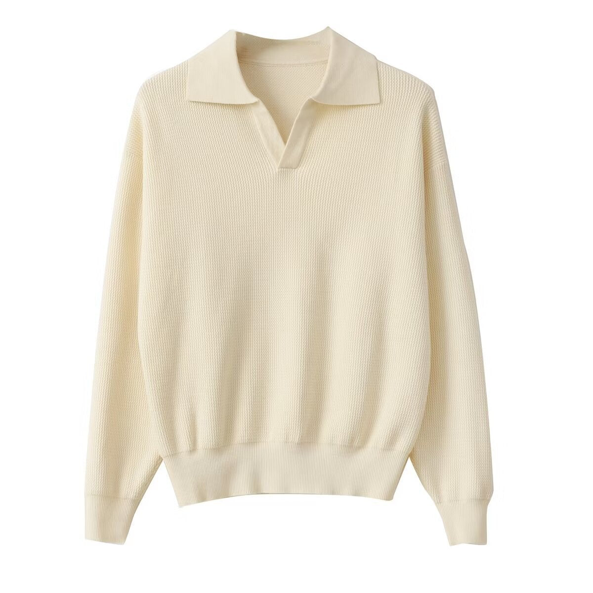 Textured Polo-Collar Sweater