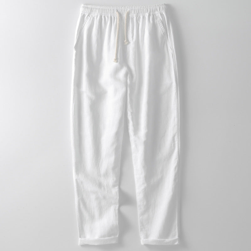 Linen-Blend Drawstring Trousers