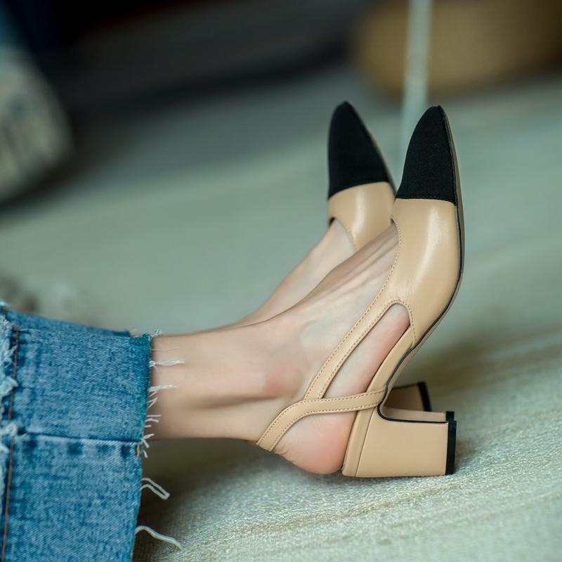 Block-Heel Cap-Toe Slingbacks — detail
