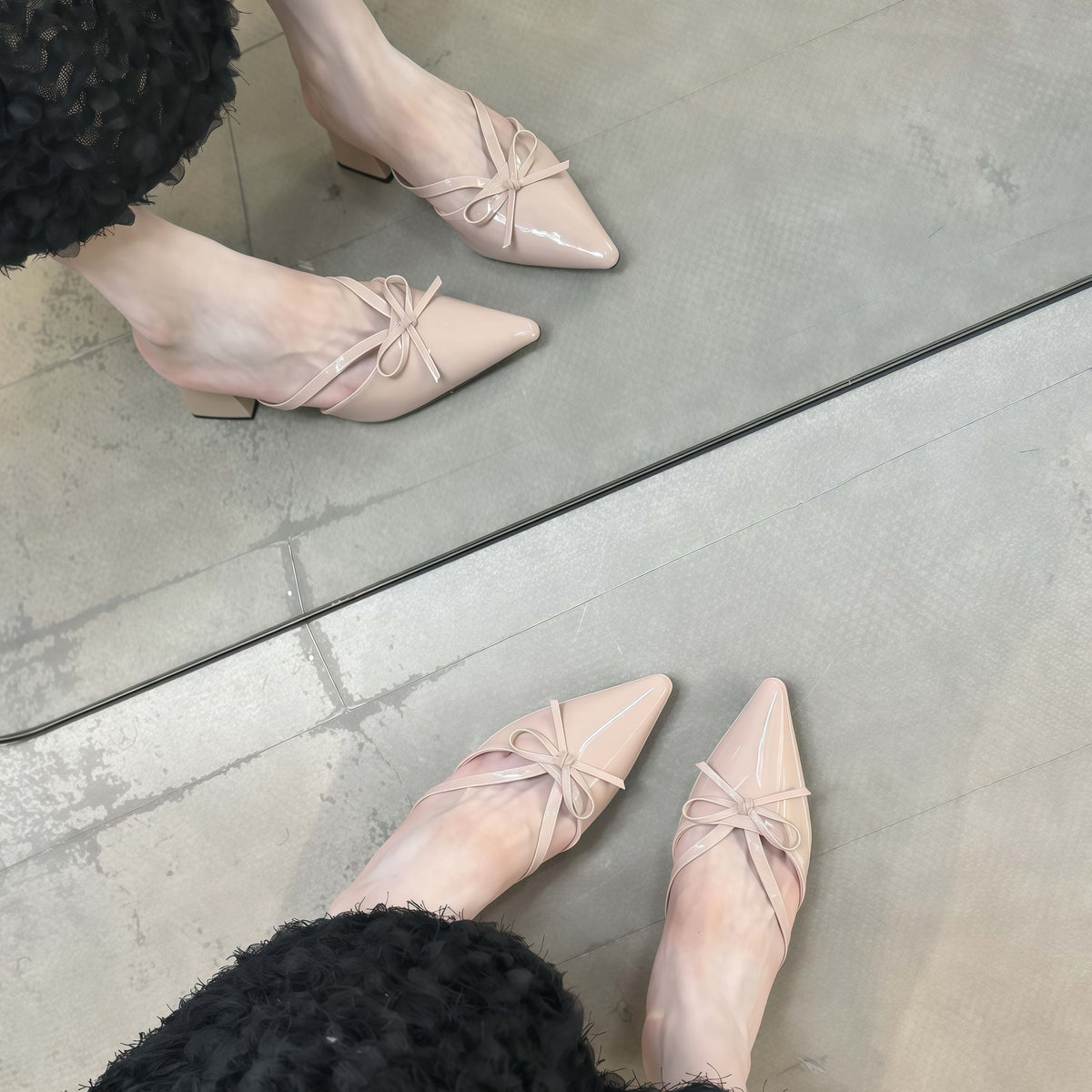 Bow-Strap Block-Heel Mules — on model