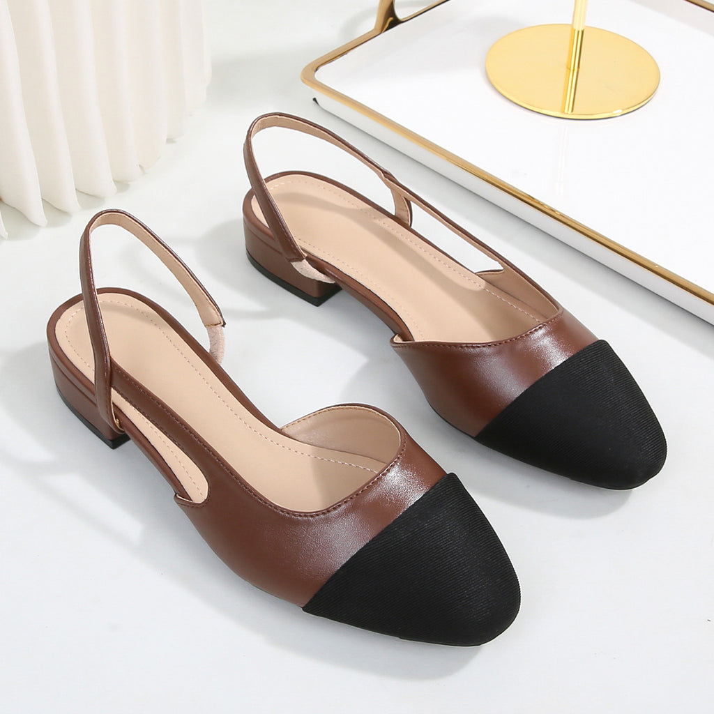 Block-Heel Cap-Toe Slingbacks in Brown — still life