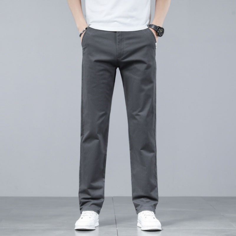 Straight-Leg Cotton Trousers in Charcoal — on model