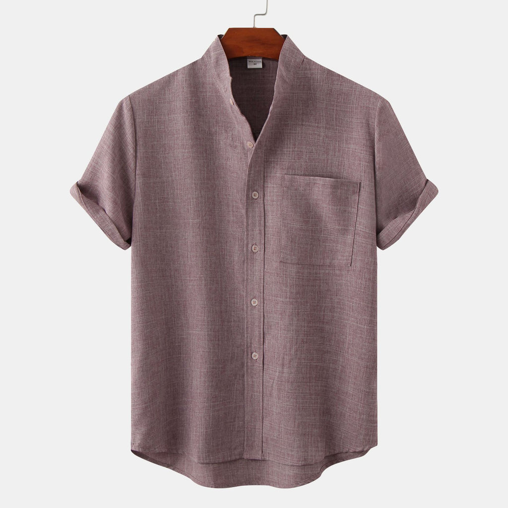Band-Collar Pocket Shirt