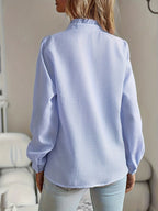 Ruffle-Placket Textured Blouse — back view