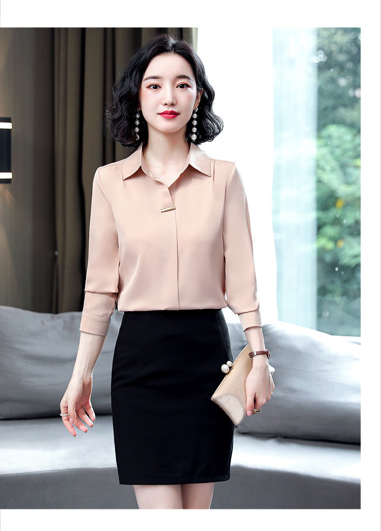 Bar-Accent Satin Blouse — on model