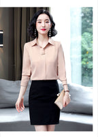 Bar-Accent Satin Blouse — on model