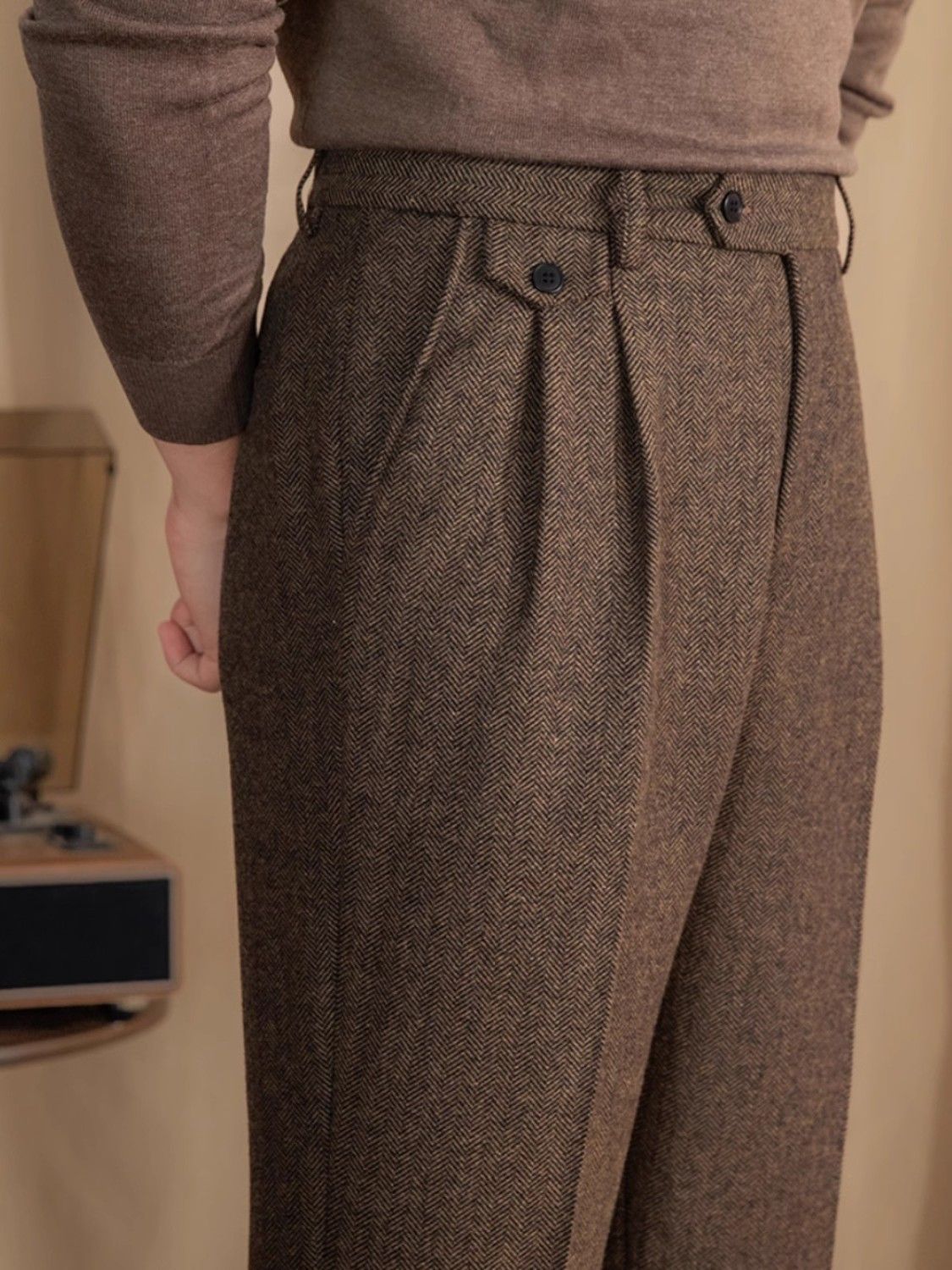 Herringbone Side-Tab Trousers