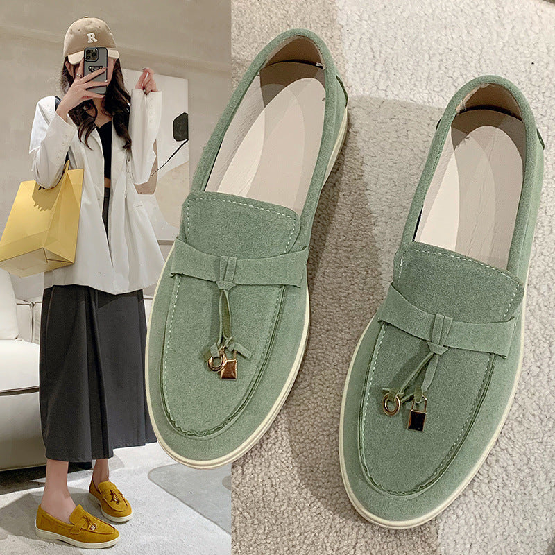 Charm-Tassel Suede Loafers