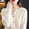 Crew-Neck Wool Cardigan in Cream — detail