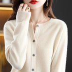 Crew-Neck Wool Cardigan in Cream — detail