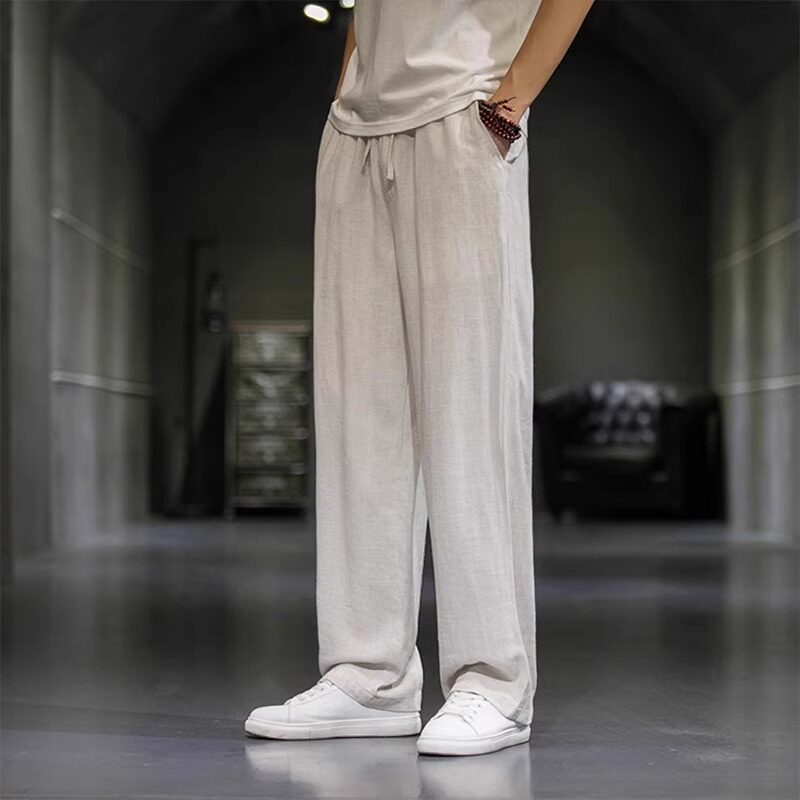 Easy Drawstring Trousers in Sand — on model