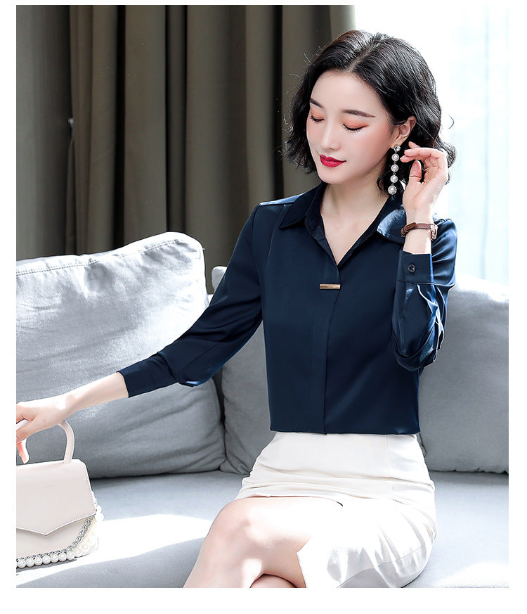Bar-Accent Satin Blouse — on model