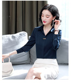 Bar-Accent Satin Blouse — on model