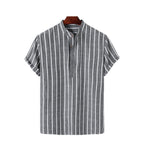 Striped Band-Collar Shirt