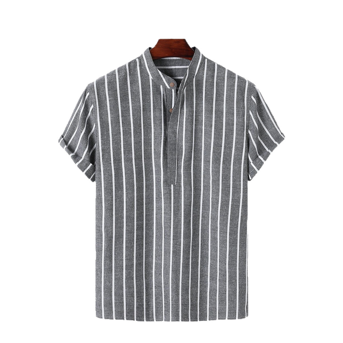 Striped Band-Collar Shirt