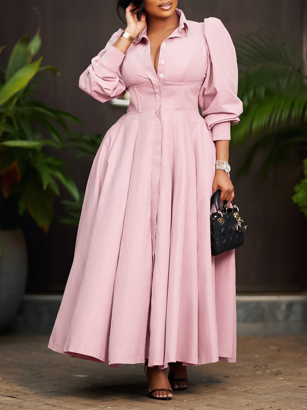 Puff-Sleeve Shirt Dress