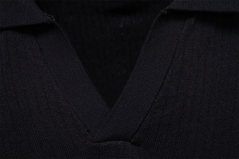 Ribbed Open-Collar Polo — detail