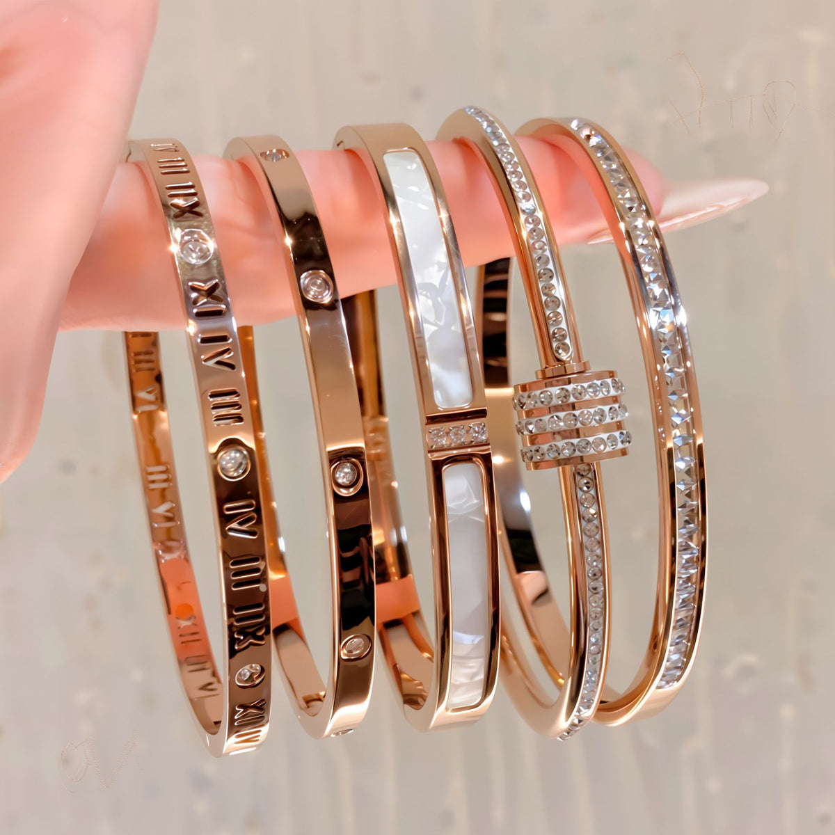 Crystal-Set Steel Bangles