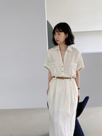 Belted Safari Maxi Dress — on model