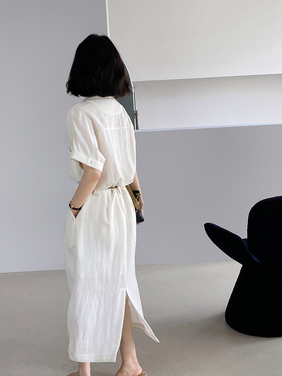 Belted Safari Maxi Dress — back view