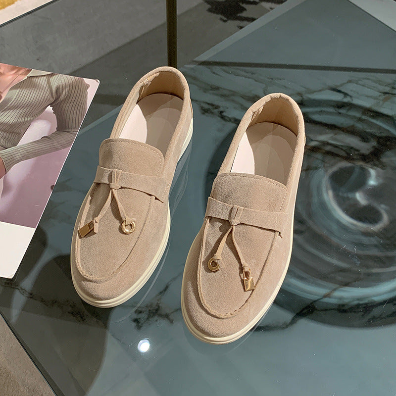 Charm-Tassel Suede Loafers