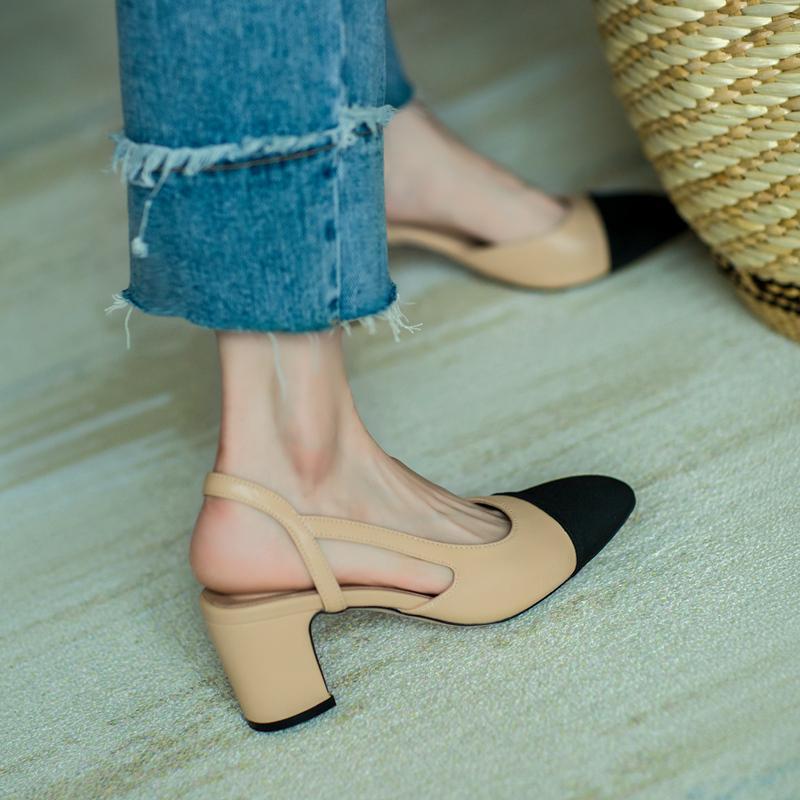 Block-Heel Cap-Toe Slingbacks — on model