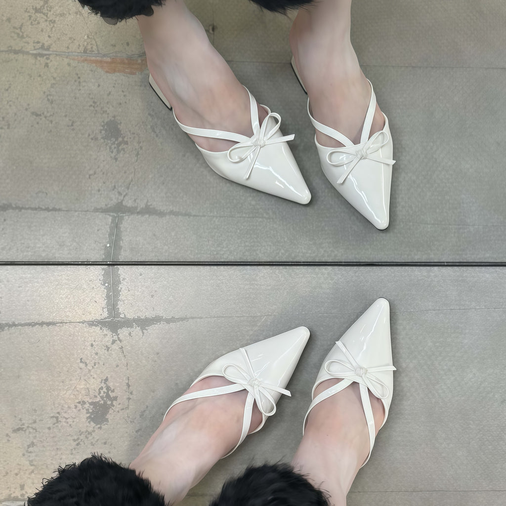 Bow-Strap Block-Heel Mules — on model