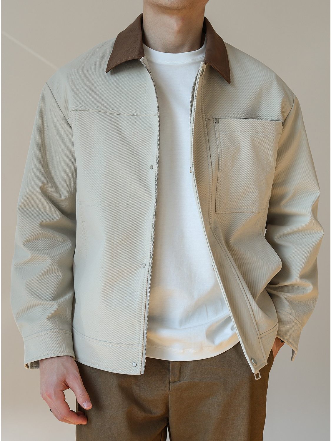 Contrast-Collar Chore Jacket