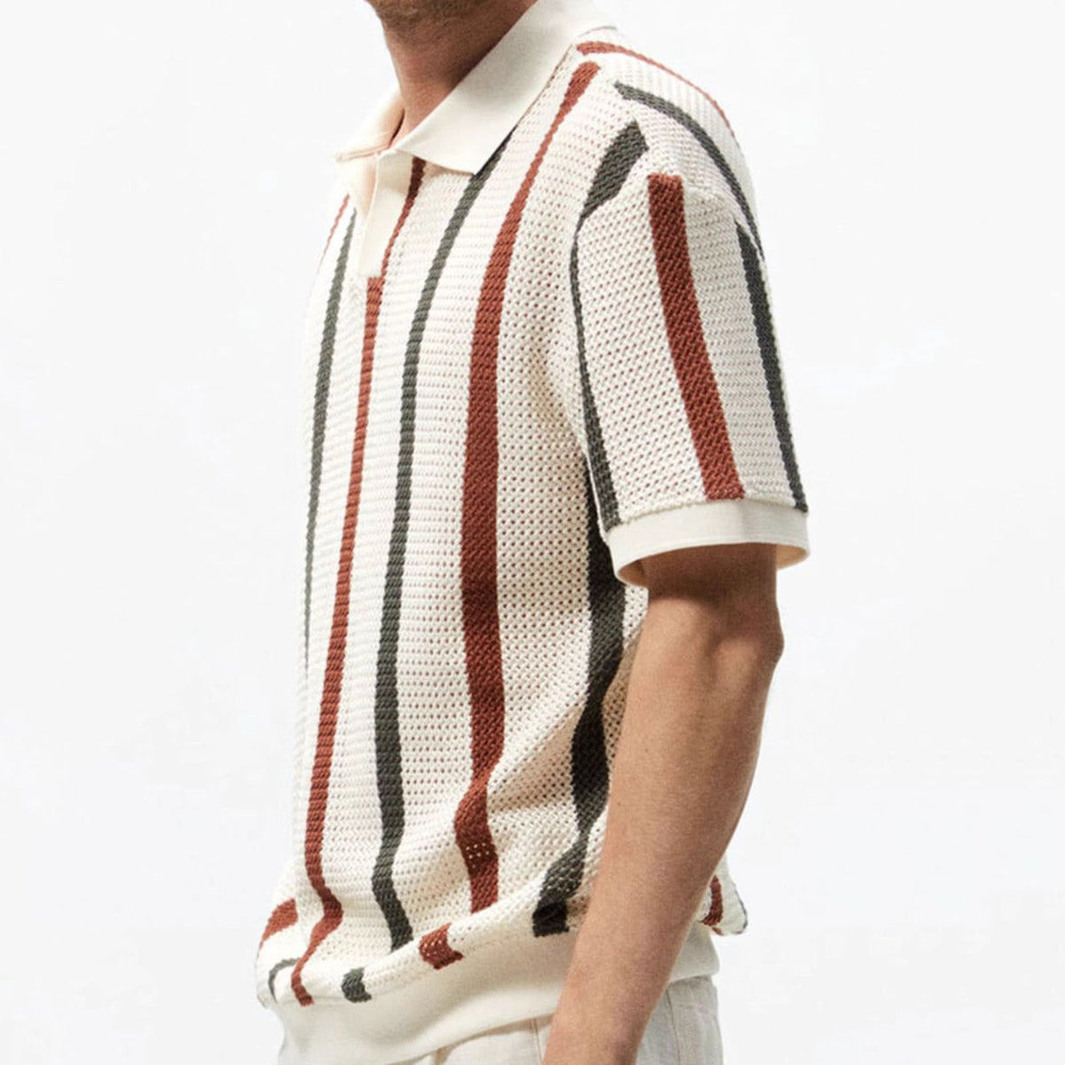 Open-Knit Stripe Polo
