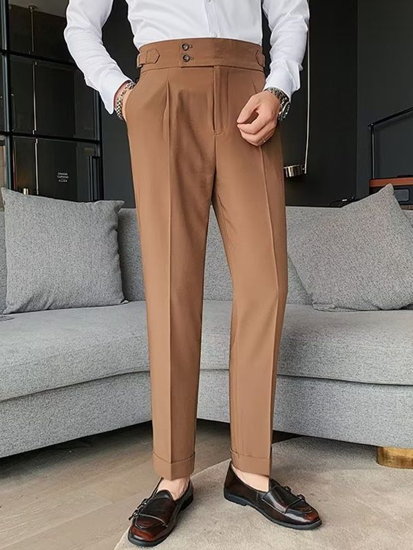 Mens High Waist Straight Leg Trousers