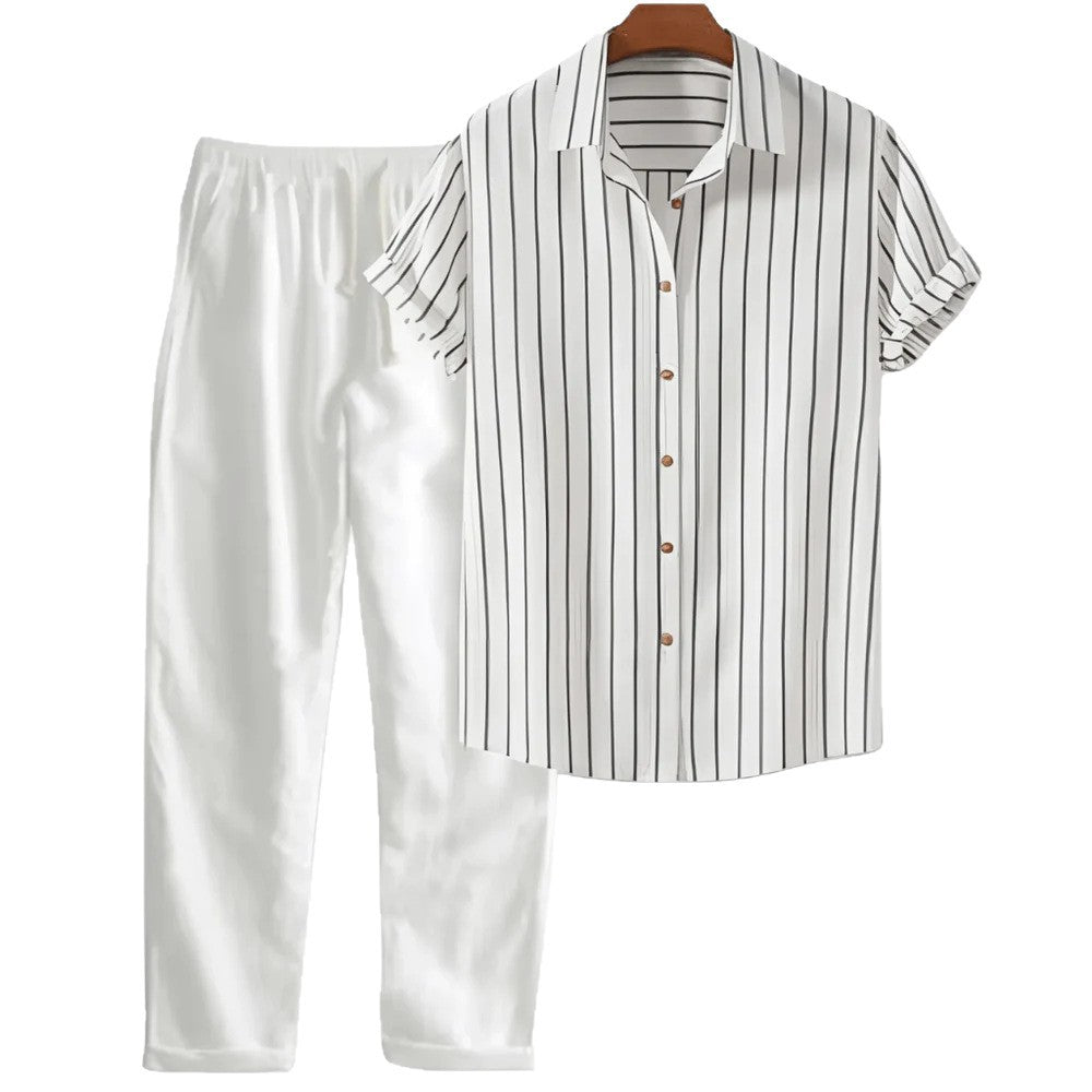 Striped Camp-Collar Set