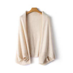 Draped Wool Shawl Cardigan in Cream — flat lay