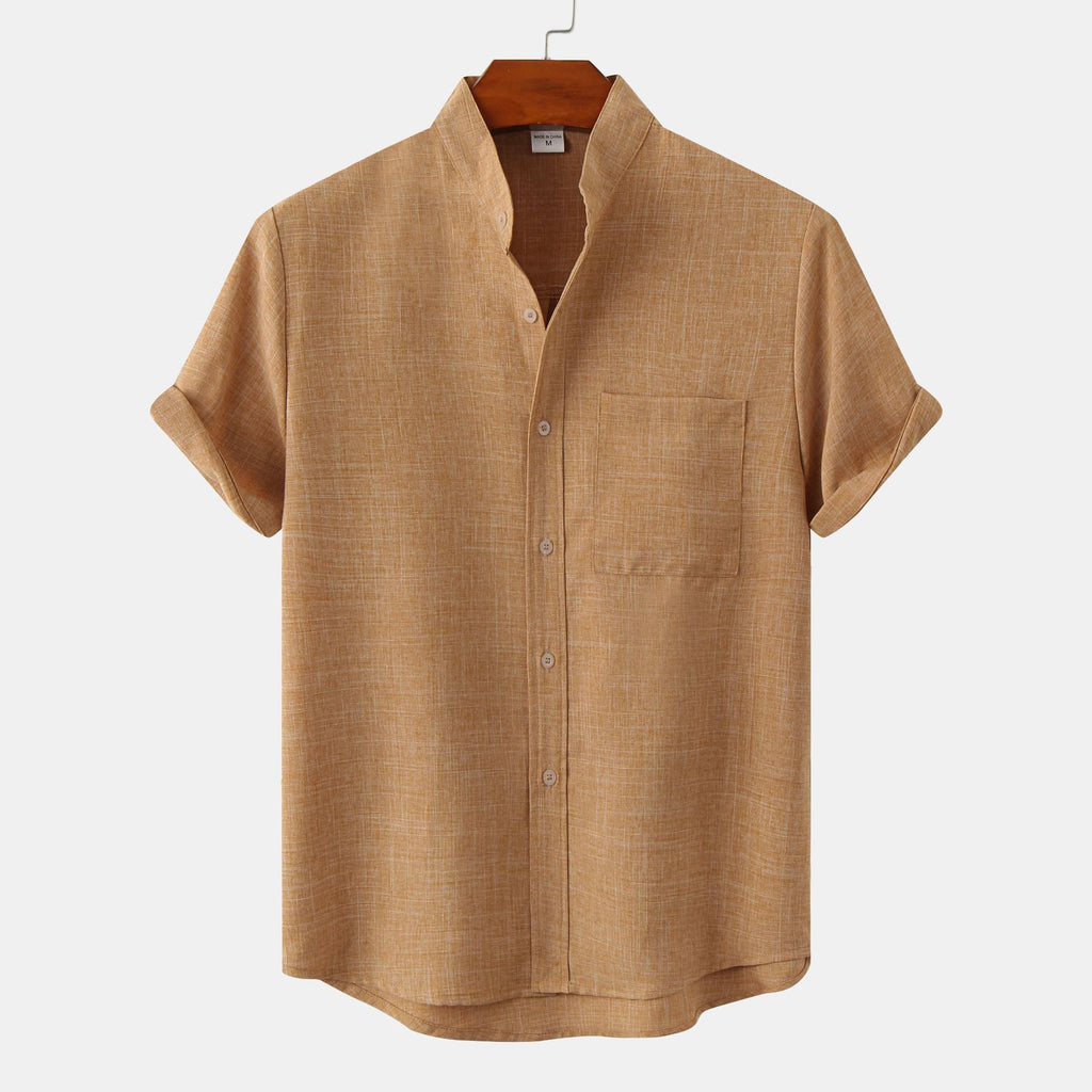 Band-Collar Pocket Shirt