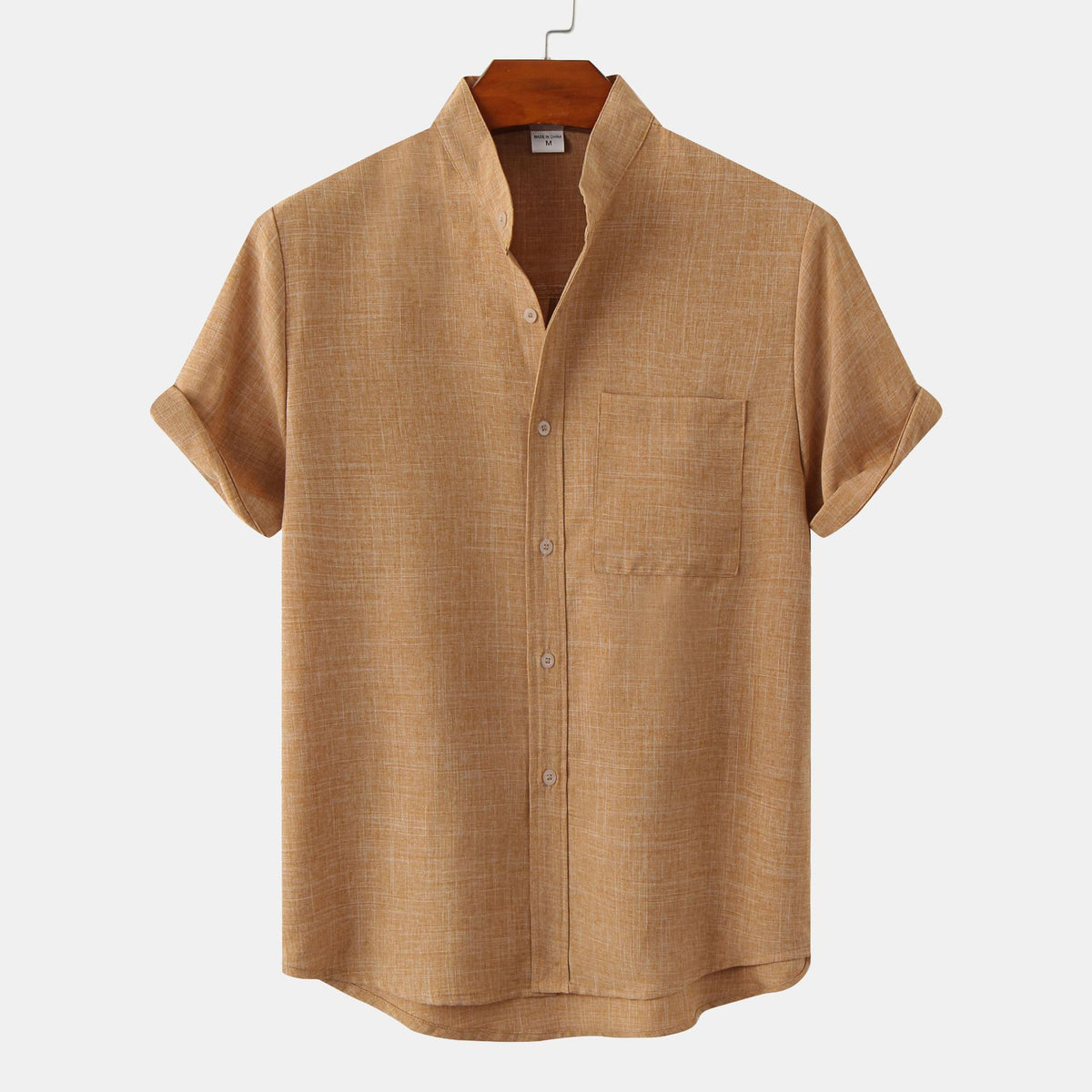 Band-Collar Pocket Shirt