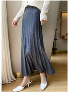 Rib-Knit Wool Midi Skirt — on model