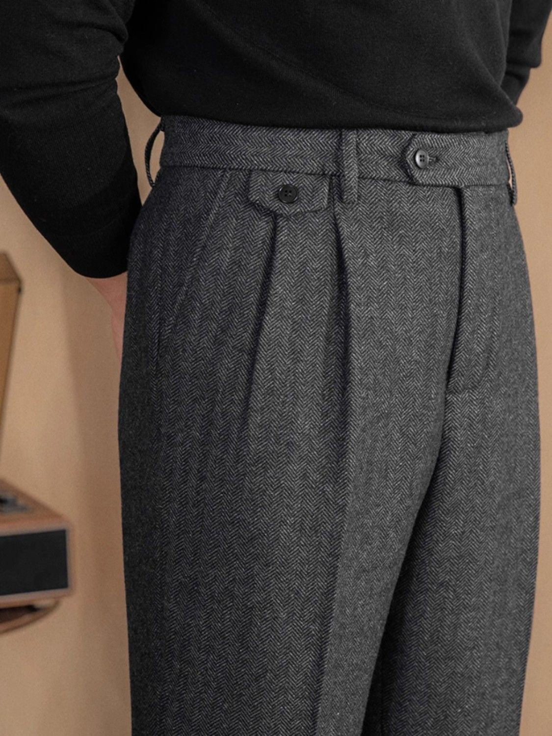 Herringbone Side-Tab Trousers